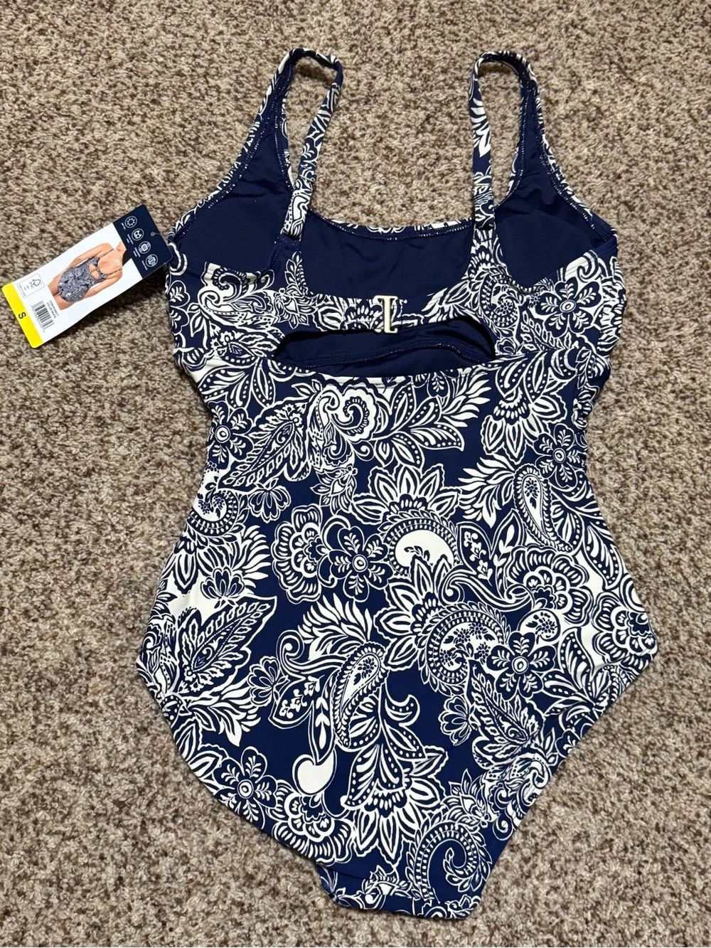 Lands' End Navy and White Paisley One Piece Swimsuit Womens S NWT